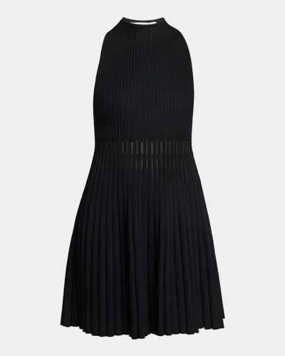 Givenchy High-neck Sleeveless Sheer Pleated Knit Mini Dress In Black