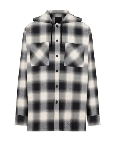 Givenchy Hooded Checked Shirt In Gray