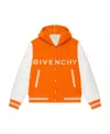 Givenchy Mixed Media Logo Wool Blend Varsity Jacket In Orange