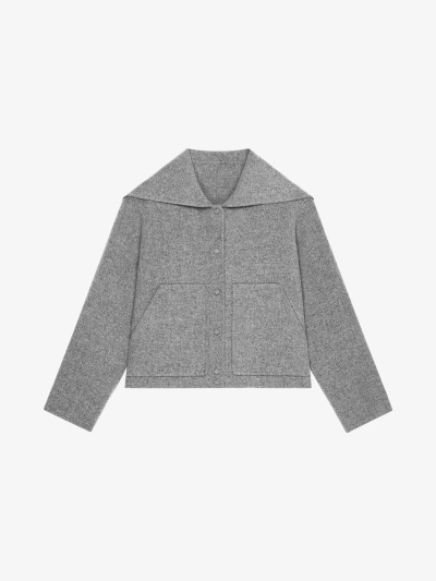 Givenchy Hooded Jacket In Double Face Wool In Light Grey Melange