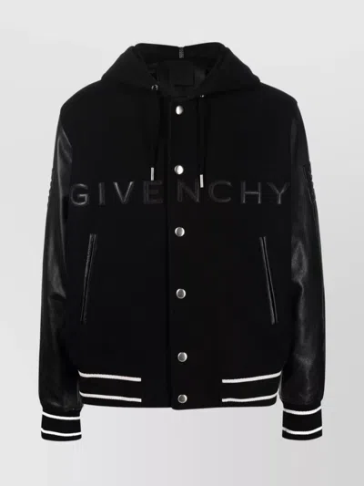 Givenchy Hooded Leather-blend Blazer Zip Pockets In Black