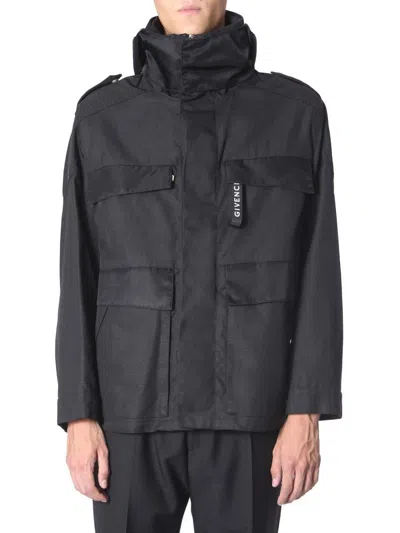 Givenchy Hooded Logo Windbreaker In Black