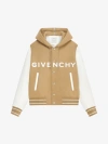 GIVENCHY GIVENCHY HOODED VARSITY JACKET IN WOOL AND LEATHER