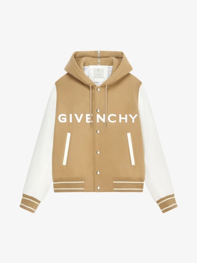 Givenchy Hooded Varsity Jacket In Wool And Leather In White