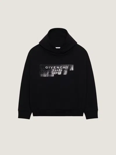 Givenchy Hoodie Sweatshirt In Fleece With  Tape Print In Black