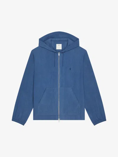 Givenchy Zipped Hoodie In Ozone Washed Cotton With 4g Detail In Blau