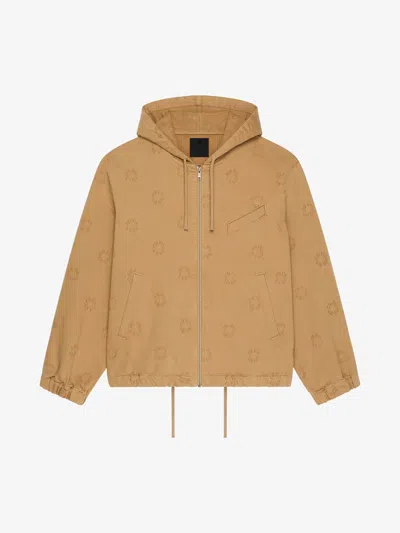 Givenchy Zipped Hoodie In Monogram 72 Denim In Beige