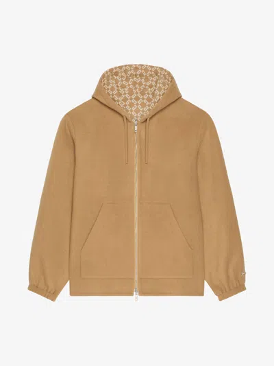 Givenchy Reversible Zipped Hoodie In Monogram 72 Jacquard In Brown