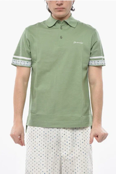 Givenchy Hopsack Cotton Polo With Floral Details In Green