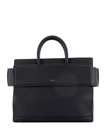 Pre-owned Givenchy Horizon Satchel Leather Medium Tote Bag In Black