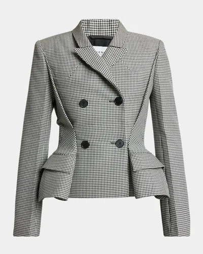 Givenchy Houndstooth Wool-mohair Pinched Peplum Jacket In Gray