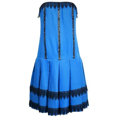 Pre-owned Givenchy Hubert De  Cocktail Dress In Gazar Silk And Lace Circa 1968/1970 In Blue