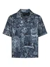 Givenchy Shirt In Silk With Hubert Objects Print In Blu