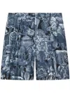 Givenchy Object Print Pleated Silk Shorts In Blue