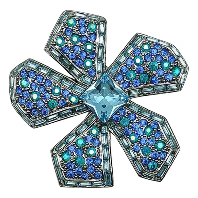 Pre-owned Givenchy Hues Of Blue Fancy Cut Crystal Flower Brooch 2000s