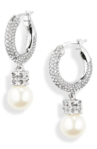 Givenchy Imitation Pearl & Crystal Hoop Earrings In Off White/ Silvery