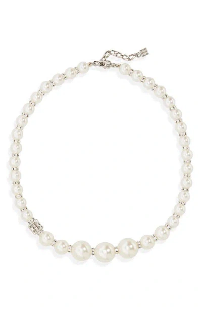 Givenchy Imitation Pearl & Crystal Necklace In Off White/ Silver