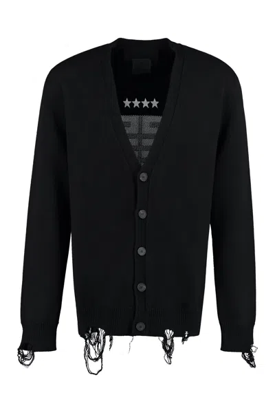Givenchy Knitted Cardigan With Distressed Effect In Black
