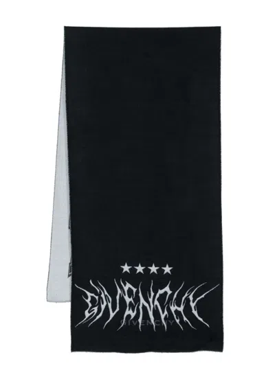 Givenchy Intarsia-knit Logo Scarf In Black