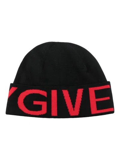 Givenchy Intarsia-knit Logo Wool Beanie In Black