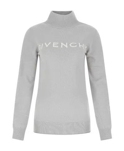 Givenchy Intarsia Logo Roll Neck Jumper In Gray
