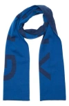 Givenchy Intarsia Logo Wool Scarf In Blue