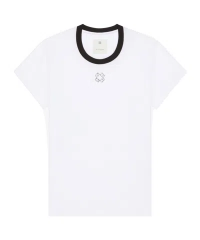 Givenchy Slim Fit T-shirt In Cotton And Crystals With 4g Detail In White