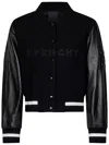 Givenchy Wool And Leather Jacket With Embossed Logo In Black
