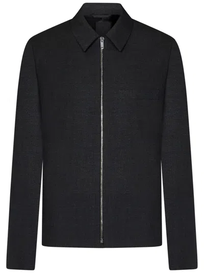 Givenchy Camicia Con Zip In Tessuto Garzato Colore: Graffite In Gray