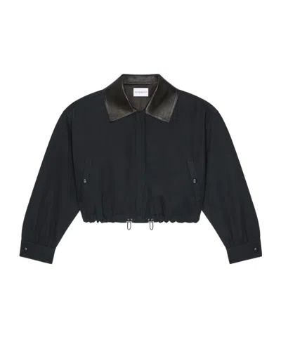Givenchy Jacket In Cotton And Wool With Leather Collar In Multi