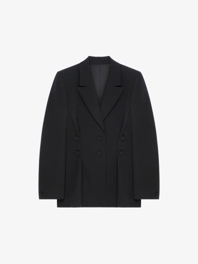 Givenchy Jacket In Tricotine Wool With Satin Collar In Black