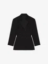 Givenchy Double-breasted Silk-blend Satin-trimmed Wool-twill Blazer In Noir