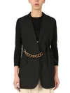 Givenchy Collarless Solid Wool Chain Belted Jacket