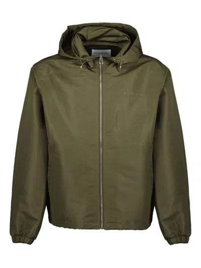 Givenchy Logo-embroidered Hooded Windbreaker In Green