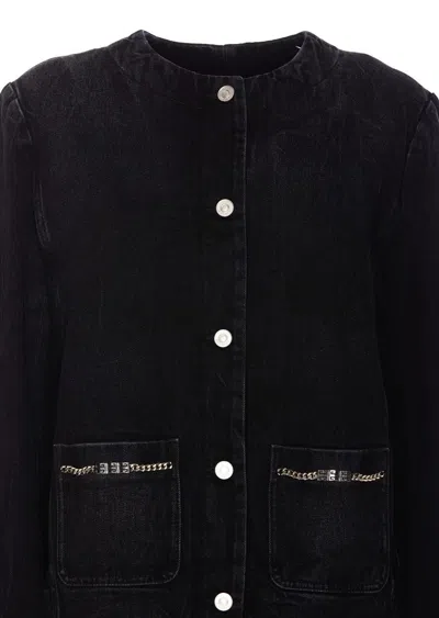 Givenchy Jacket In Denim With Chains Detail In Black