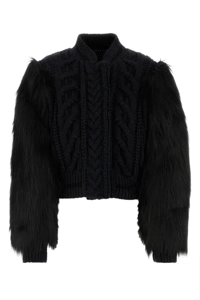Givenchy Varsity Jacket In Cable Knit Wool And Faux Fur In Black