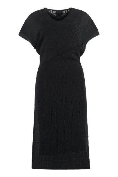 Givenchy 4g Draped Knit Midi Dress In Black