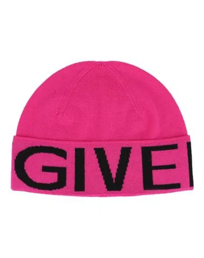 Givenchy Jacquard Logo Beanie Woman Hat Pink Size - Wool In Pink Black