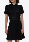 Givenchy Black Dress With Polo Shirt Style Collar And All-over Logo Embroidery In Viscose Blend Stre In Black