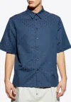 Givenchy Mens Monogram-print Relaxed-fit Cotton-blend Shirt Grey Blue In Blue