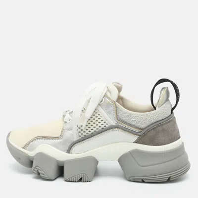 Pre-owned Givenchy Jaw Size 37 White/silver Leather And Neoprene Low Top Sneakers