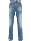 Givenchy Washed Denim Tapered Leg Jeans With Contrast Stitching In Blue
