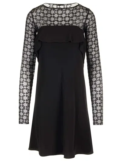 Givenchy Draped Dress In Jersey And Shiny Monogram 72 Tulle In Black
