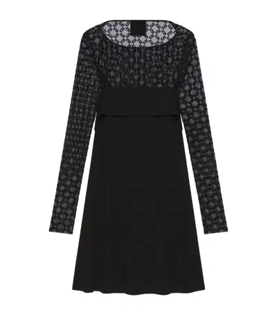 Givenchy Draped Dress In Jersey And Shiny Monogram 72 Tulle In Black
