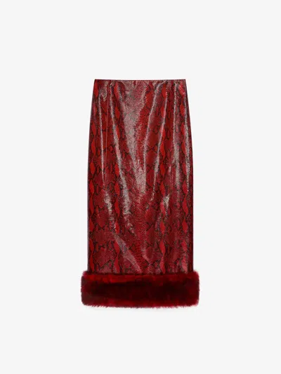 Givenchy Skirt In Python Print Leather And Fur In Burgundy/red