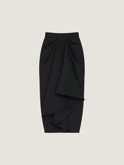 Givenchy Draped Midi Skirt In Wool In Black