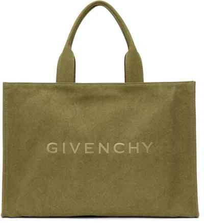 Givenchy Khaki Canvas Tote In Green