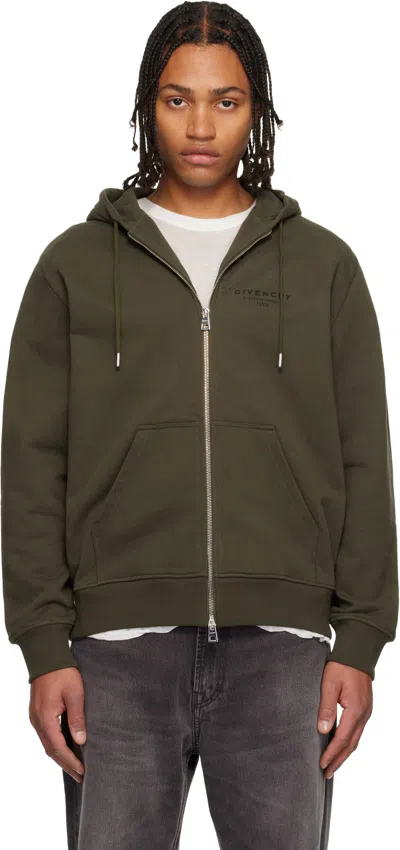 Givenchy Khaki Zipped Fleece Hoodie In Green