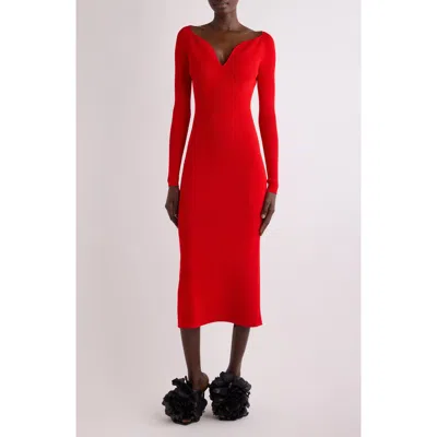 Givenchy Kickback Long Sleeve Rib Midi Sweater Dress In Red