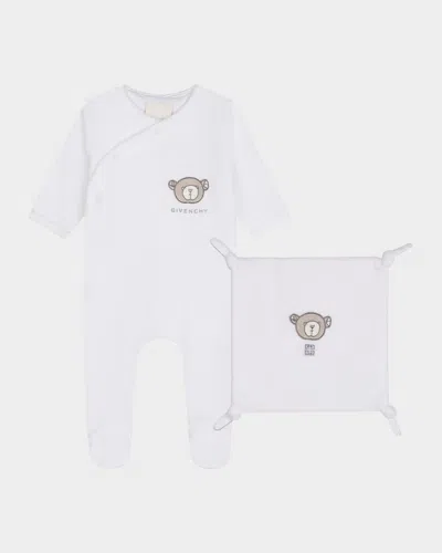 Givenchy Kid's Embroidered Logo-print Two-piece Footie Set In White